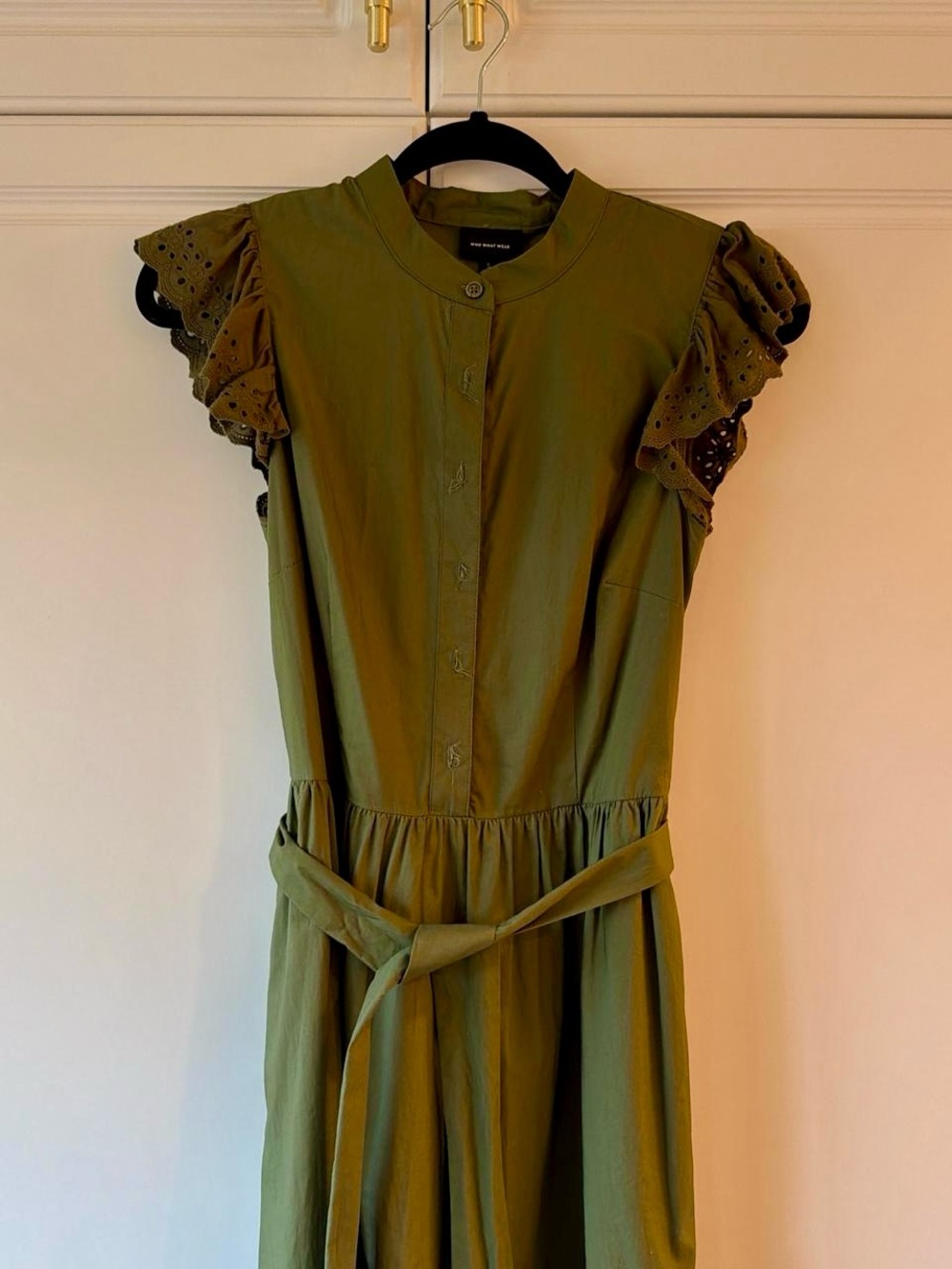Who What Wear Olive Green Ruffle Sleeve  Dress